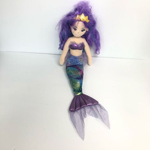 aurora sea sparkles 18 inch rainbow violet purple blue hair mermaid plush doll - Picture 1 of 7